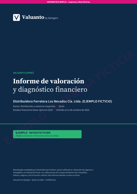 Portada del informe de ejemplo de Ferretera Los Nevados, empresa ficticia